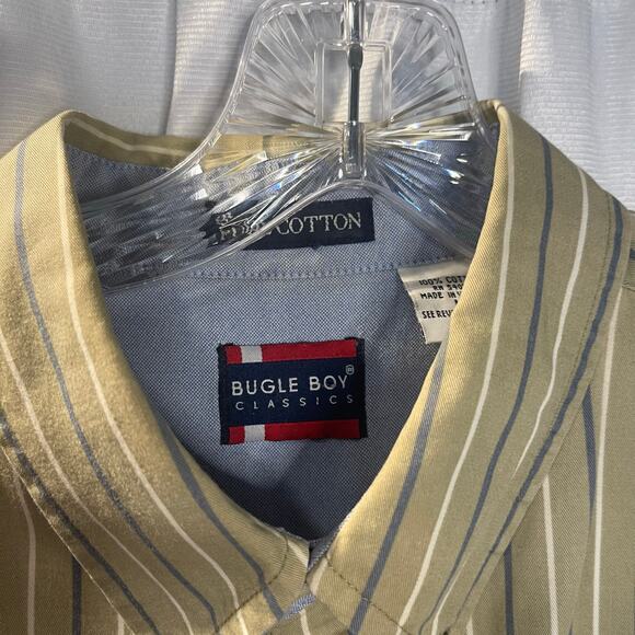 Bugle Boy Classics Mens Large Button Up shirt Brown W/White and blue stripes - Picture 8 of 9